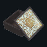 Joyero Hojas de oro 50° aniversario Boda<br><div class="desc">Bonito 50 Aniversario del Boda Dorado sobre fondo acuático de menta pastel con un remanso de elegantes hojas de oro. Banner de oro y áreas de texto personalizado que coincidan listos para su personalización. Puede cambiar el fondo a blanco u otro color haciendo clic en el vínculo personalizar. Este diseño...</div>