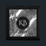 Joyero Imagen Del Monograma Del Personalizado De Mármol G<br><div class="desc">Elegante imagen gris de textura de mármol con círculo negro y monograma de personalizable.</div>