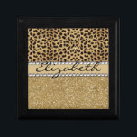 Joyero IMPRIMIR FOTO Diamante de imitación del Purpurina<br><div class="desc">Este diseño está hecho con manchas de leopardo marrón y un purpurina dorado que brilla en el fondo. El centro se deja para personalización / personalización rodeado de diamantes de imitación de diamantes blancos. (Foto impresa)</div>