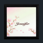 Joyero Monograma De La Naturaleza Del Cerezo Rosa Y Blanc<br><div class="desc">Tonos suaves de color rosa y blanco de la flor de cerezo diseño con personalizable y monograma opcional.</div>