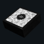Joyero Monograma del patrón de flor blanco y negro<br><div class="desc">Elegante y adorable,  esta caja monográfica de color negro y blanco es perfecta para cualquier mujer.</div>