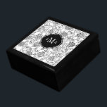 Joyero Monograma del patrón de flor blanco y negro<br><div class="desc">Elegante y adorable,  esta caja monográfica de color negro y blanco es perfecta para cualquier mujer.</div>
