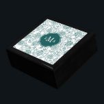 Joyero Monograma del patrón de flor verde azulada y blanc<br><div class="desc">Elegante y adorable,  esta caja de conservas de monograma Verde azulado y blanco es perfecta para cualquier mujer.</div>