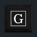 Joyero Monograma inicial con marco blanco negro<br><div class="desc">Monograma inicial con marco blanco negro Un fondo sólido y negro elegante con un área enmarcada en blanco para su monograma, nombre u otro texto. También puede cambiar el tipo de letra del texto, cambiar el tamaño y el color del tipo de letra, mover el texto, etc. Si quieres este...</div>