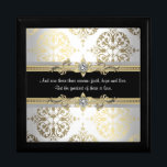 Joyero Verso de la Biblia de Damasco de Oro Negro<br><div class="desc">Caja de regalo de damasco negro. Cajas de regalo de oro negro. Cajas de regalo elegantes en negro. Cajas de oro de damasco negro. Caja de joyas de oro negro. Regalos de versos de la Biblia. Regalos religiosos. Hermoso damasco negro y dorado con verso de la biblia de personalizable en...</div>