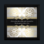 Joyero Verso de la Biblia de Damasco de Oro Negro<br><div class="desc">Caja de regalo de damasco negro. Cajas de regalo de oro negro. Cajas de regalo elegantes en negro. Cajas de oro de damasco negro. Caja de joyas de oro negro. Regalos de versos de la Biblia. Regalos religiosos. Hermoso damasco negro y dorado con verso de la biblia de personalizable en...</div>