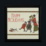 Joyero Vintage Christmas Shopping Family Fun<br><div class="desc">Vintage Christmas Shopping - Esta vintage tarjeta de Navidad muestra a una familia llegando a casa con muchos regalos de Navidad! ¡Este año los navidades se ven maravillosos! Mamá ha sido Navidad comprando y lleva una gran pila de regalos de Navidades. Un pequeño chica Navidad tiene una corona de Navidades,...</div>
