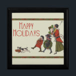 Joyero Vintage Christmas Shopping Family Fun<br><div class="desc">Vintage Christmas Shopping - Esta vintage tarjeta de Navidad muestra a una familia llegando a casa con muchos regalos de Navidad! ¡Este año los navidades se ven maravillosos! Mamá ha sido Navidad comprando y lleva una gran pila de regalos de Navidades. Un pequeño chica Navidad tiene una corona de Navidades,...</div>