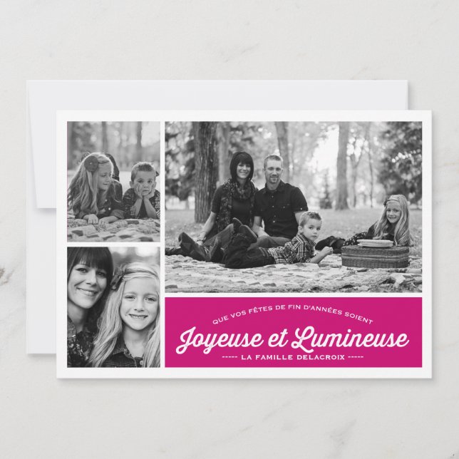Joyeuse et Lumineuse 3 carte de photo de vacances (Anverso)
