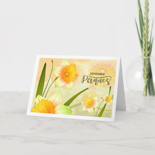 Joyeuses Pâques. Tarjeta de Pascua de Daffodils en (Anverso)