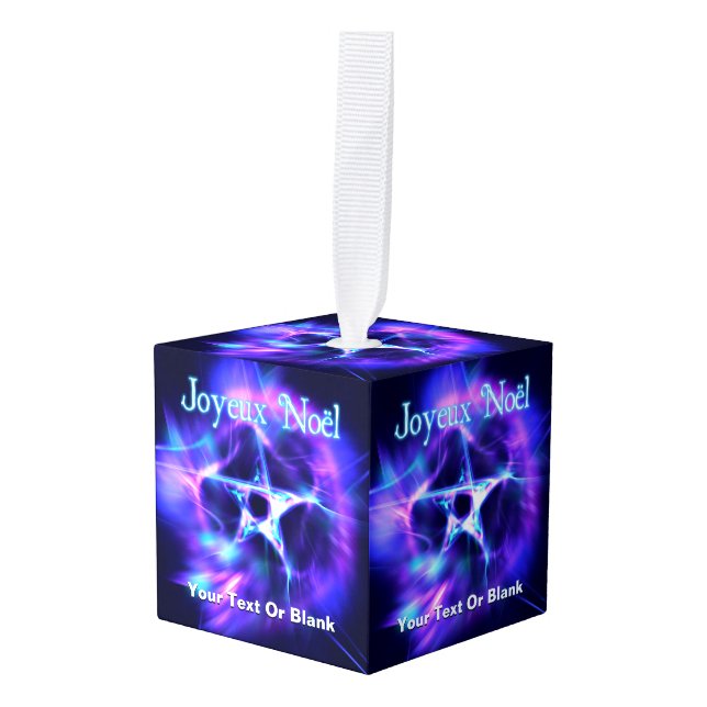 Joyeux Noё l - Ornamento del cubo de una estrella  (Anverso en perspectiva)