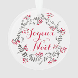 Joyeux Noël Holly Wreath Ornamento de Navidad