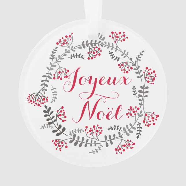 Joyeux Noël Holly Wreath Ornamento de Navidad (Reverso)