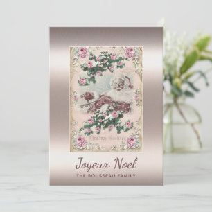 Joyeux Noel Rosa Dorado Vintage Santa Navidad