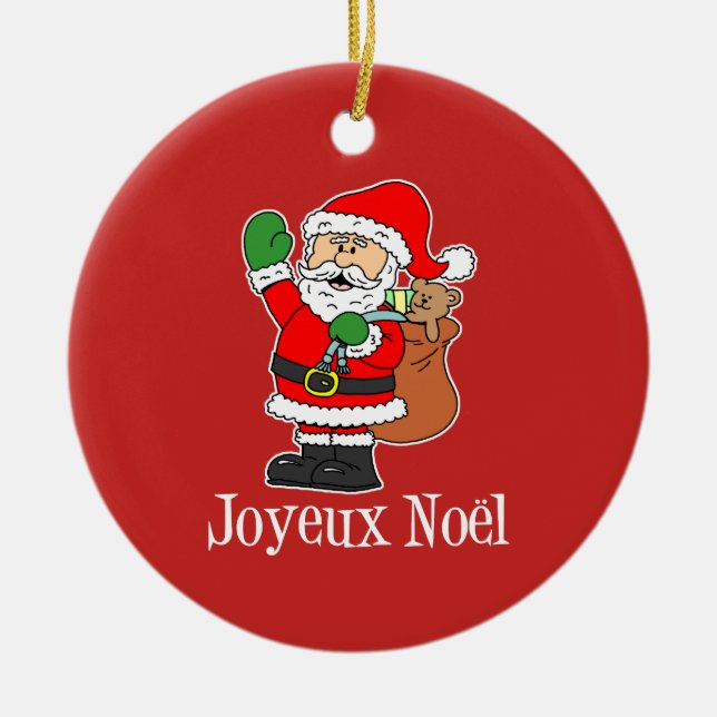 Joyeux Noel Santa Sobre El Ornamento Rojo (Frente)