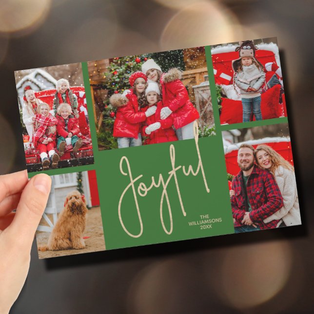 JOYFUL 5 Tarjeta de vacaciones para Navidades foto (Gold JOYFUL Multi Photo Christmas Holiday Cards - INSTANT DOWNLOAD and/or PRINTED or both!)