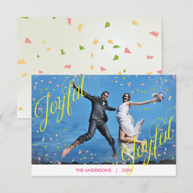 Joyful Confetti Photo - Tarjeta de Navidades 3x5 (Anverso / Reverso)