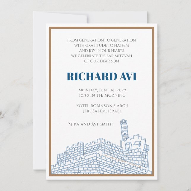 Joyful Jerusalem Bar Tarjeta de invitación Mitzvah (Anverso)