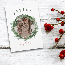 Joyful Rustic Wreath Photo Navidad Card