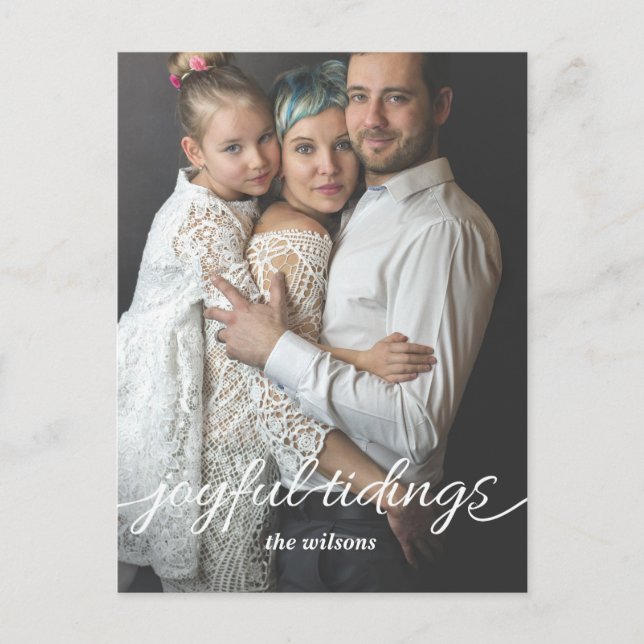 Joyful Tidings Script Personalizado Foto Tarjeta d (Anverso)