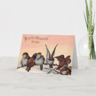 Joyful Vintage Bird Art Navidad Tarjeta