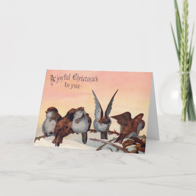 Joyful Vintage Bird Art Navidad Tarjeta (Anverso)
