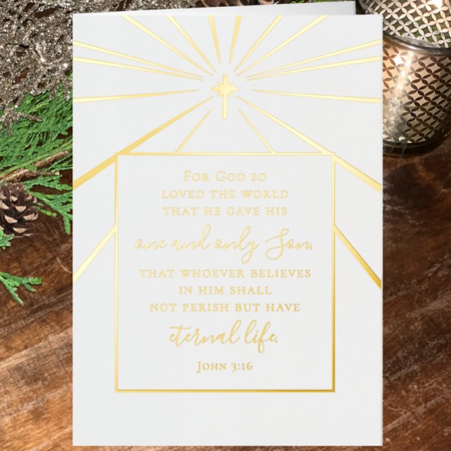 Juan 3:16 Personalizado Navidades religiosos Oro (Gold foil elegant John 3:16 Bible verse Christmas cards. Personalize inside with custom text. 

)