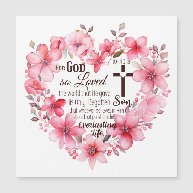 Juan 3:16 Versículo Bíblico del Corazón Floral (Anverso)