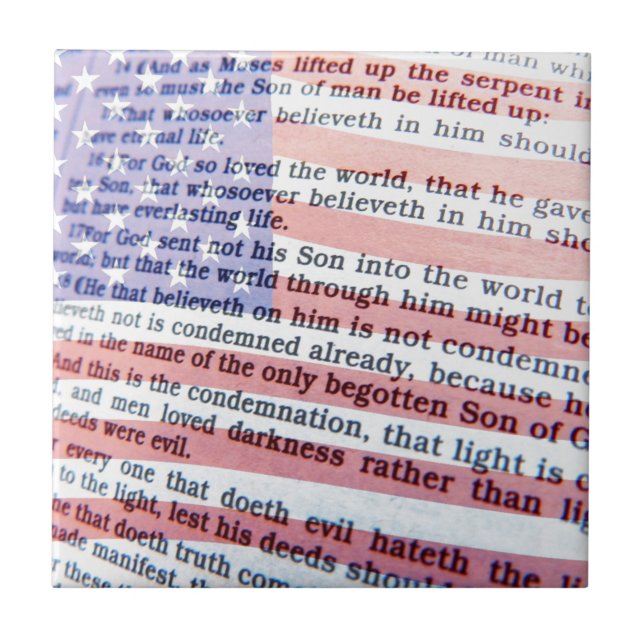 Juan 3:16 y baldosa de bandera estadounidense (Frente)