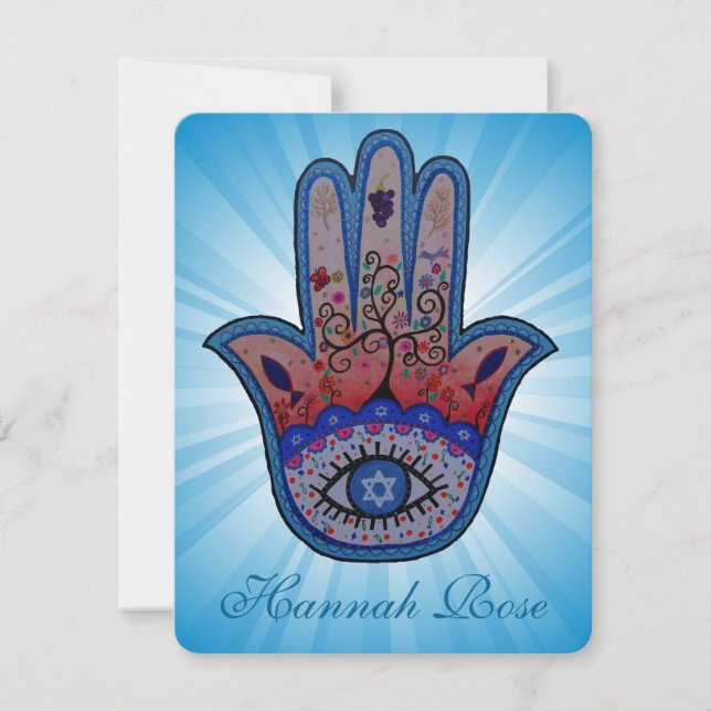 JUDAIC HAMSA BAT BAR INVITACIÓN MITZVAH (Anverso)
