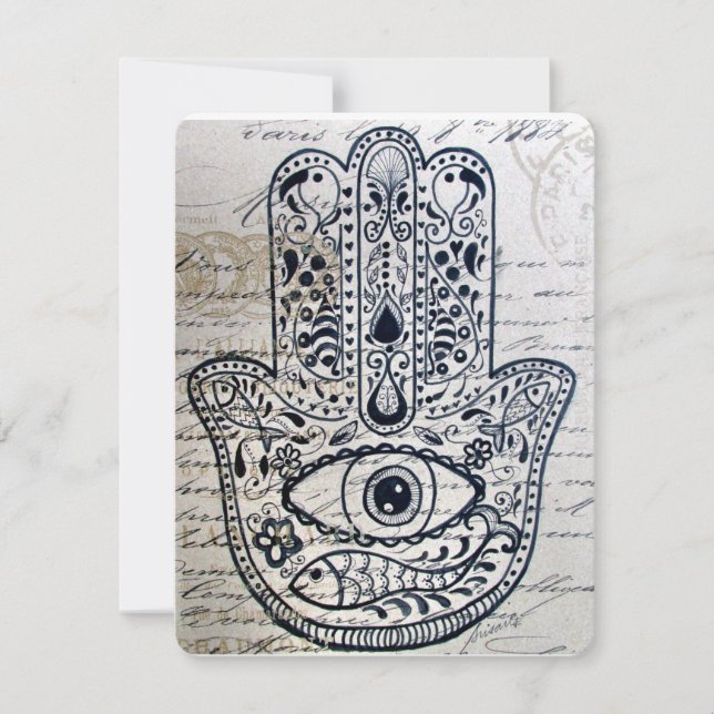 JUDAIC HAMSA BAT BAR INVITACIÓN MITZVAH (Anverso)