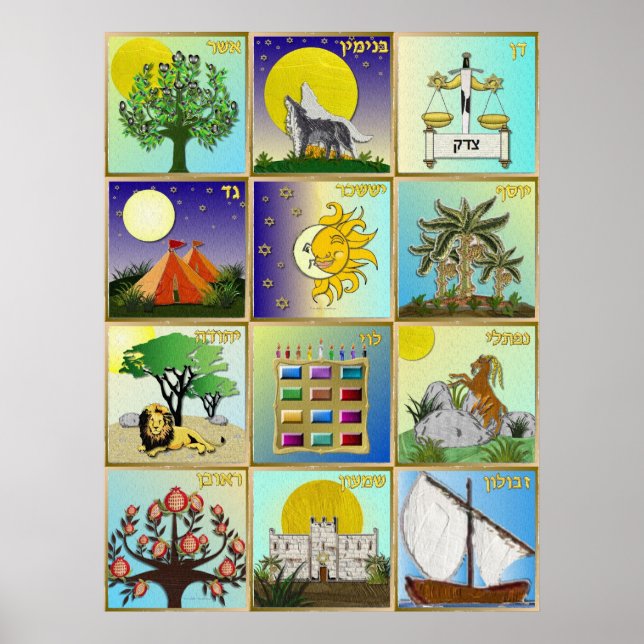 Judaica 12 Tribus de Israel Poster de Arte (Frente)