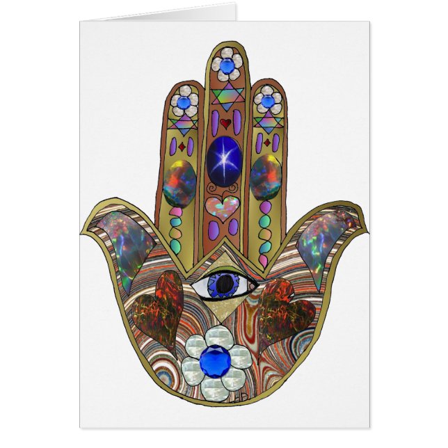 Judaica Hamsa Hearts Flowers Opal Art Print (Frente)