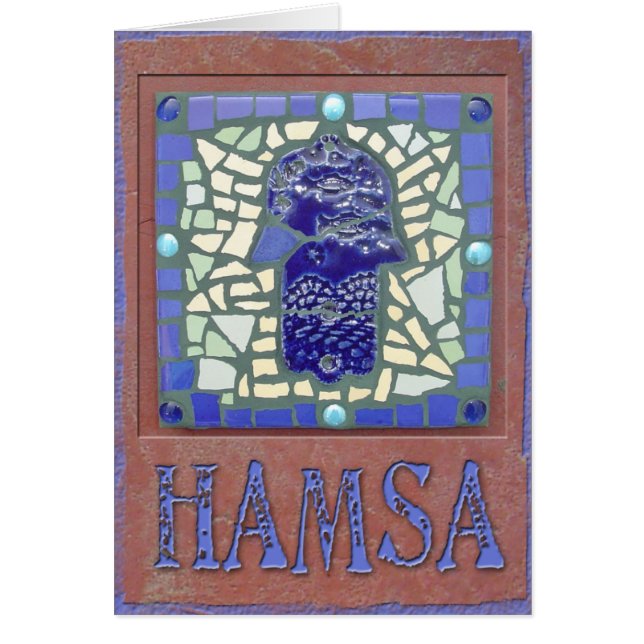 Judaica: Mosaico Hamsa que brilla intensamente (Frente)