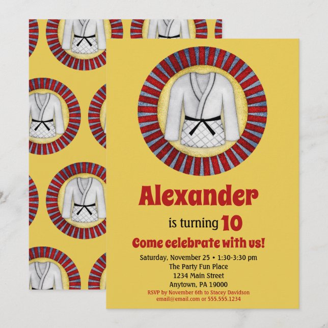 Judo Karate Artes Marciales Invitación de cumpleañ (Anverso / Reverso)