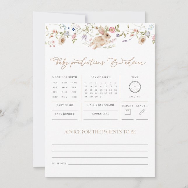 Juego Baby Shower de consejos de predicciones de c (Anverso)