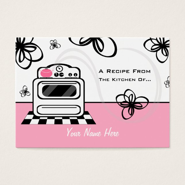 Juego De 100 Tarjetas De Receta - Cocina Rosa Retr (Frente)