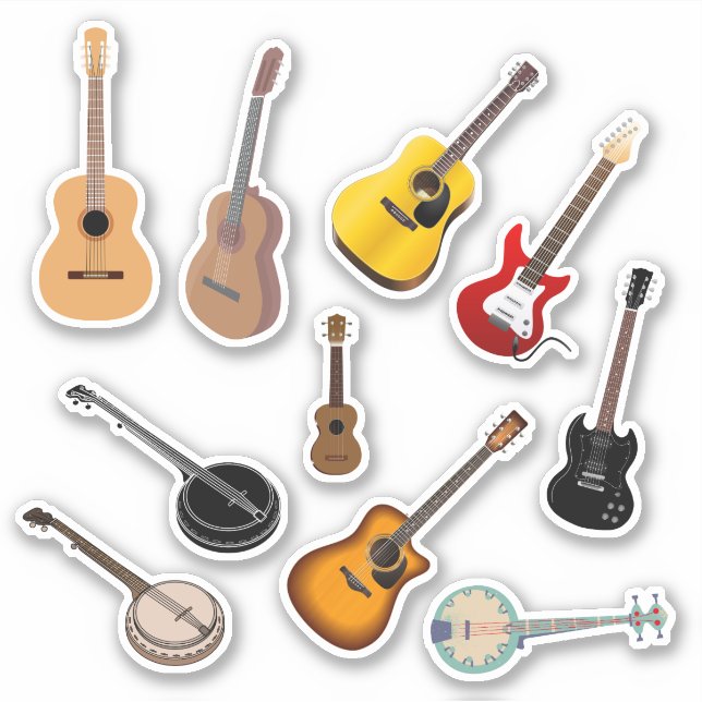 Juego de 10 Pegatinas de guitarra | Pegatinas de i (Anverso)