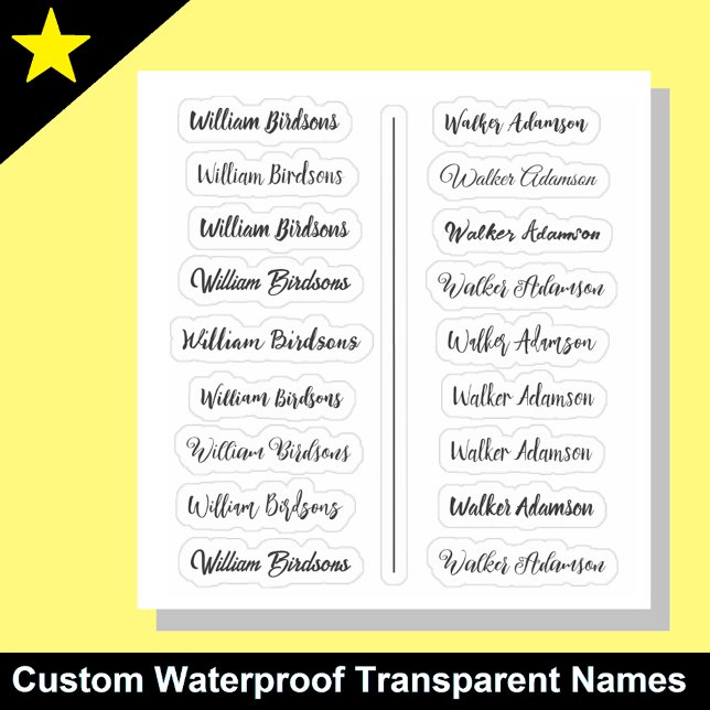 (Juego de 18) Pegatinas de nombres simples transpa (Waterproof name stickers
Kids label set)