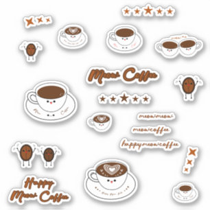 Juego de 19 pegatinas de vinilo de café Meow Kawai
