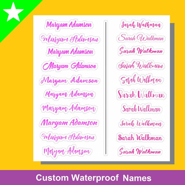 Juego de 20 Calcomanías de Nombre Sencillas Rosada (Pink name stickers
)