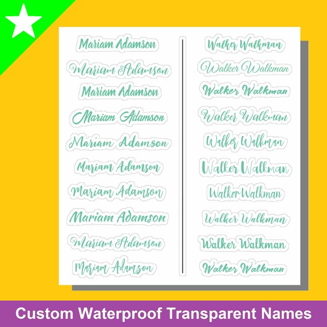 (Juego de 20) Pegatinas de nombre transparentes me (Mint green name stickers
)
