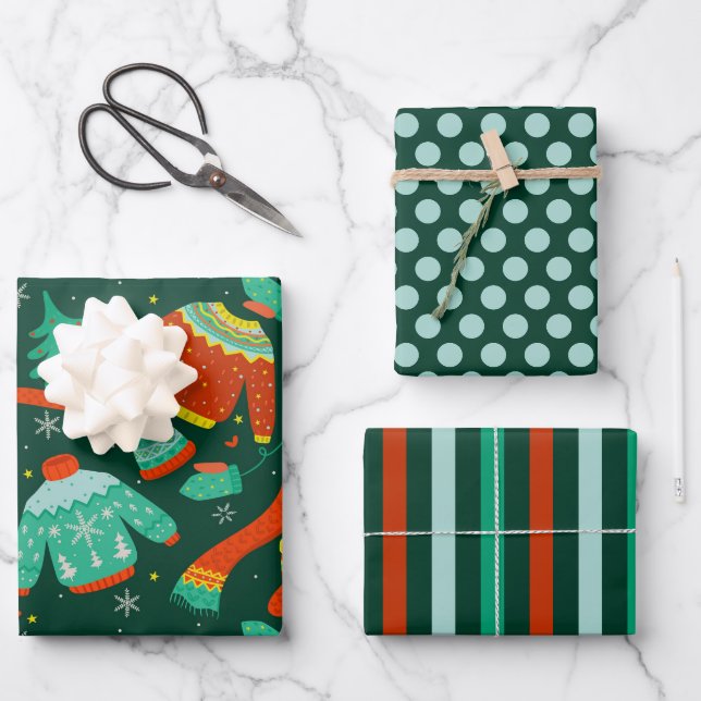 Juego de 3 de papel de regalo de bufanda de calcet (Anverso)