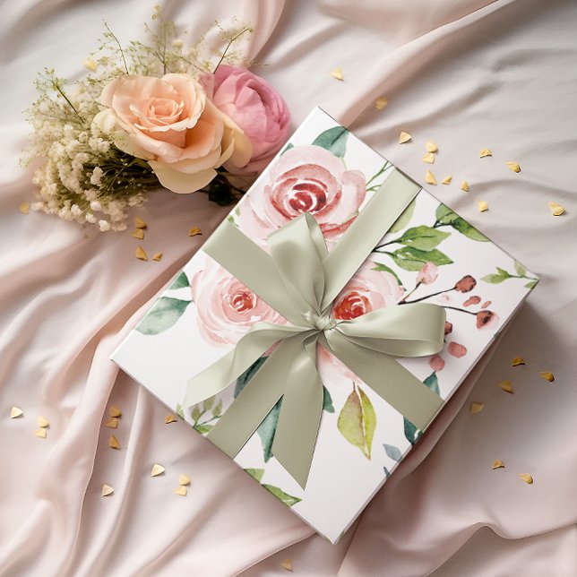 Juego de 3 hojas de envoltura de rosa rosa acuarel (Celebrate a special occasion with this beautiful watercolor blush rose wrapping paper set! )