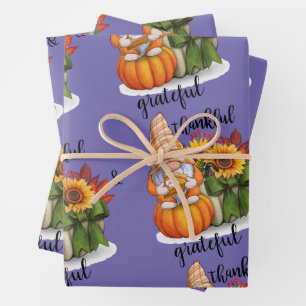 Juego de 3 hojas de papel de regalo agradecidas y