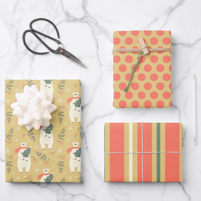 Juego de 3 hojas de papel de regalo de oso polar d (Anverso)
