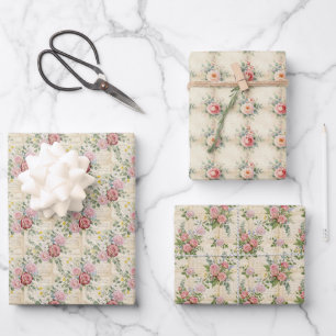 Juego de 3 hojas de papel de regalo floral con tem
