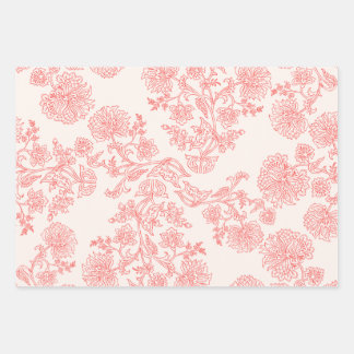 Juego de 3 hojas de papel de regalo floral coral v