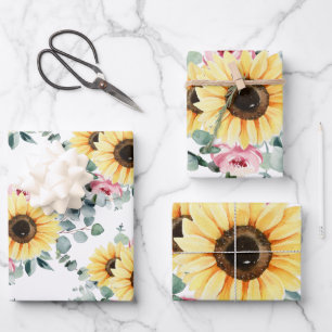 Juego de 3 hojas planas de papel de envolver giras