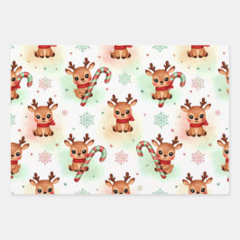 Juego de 3 hojas planas de papel de regalo de reno